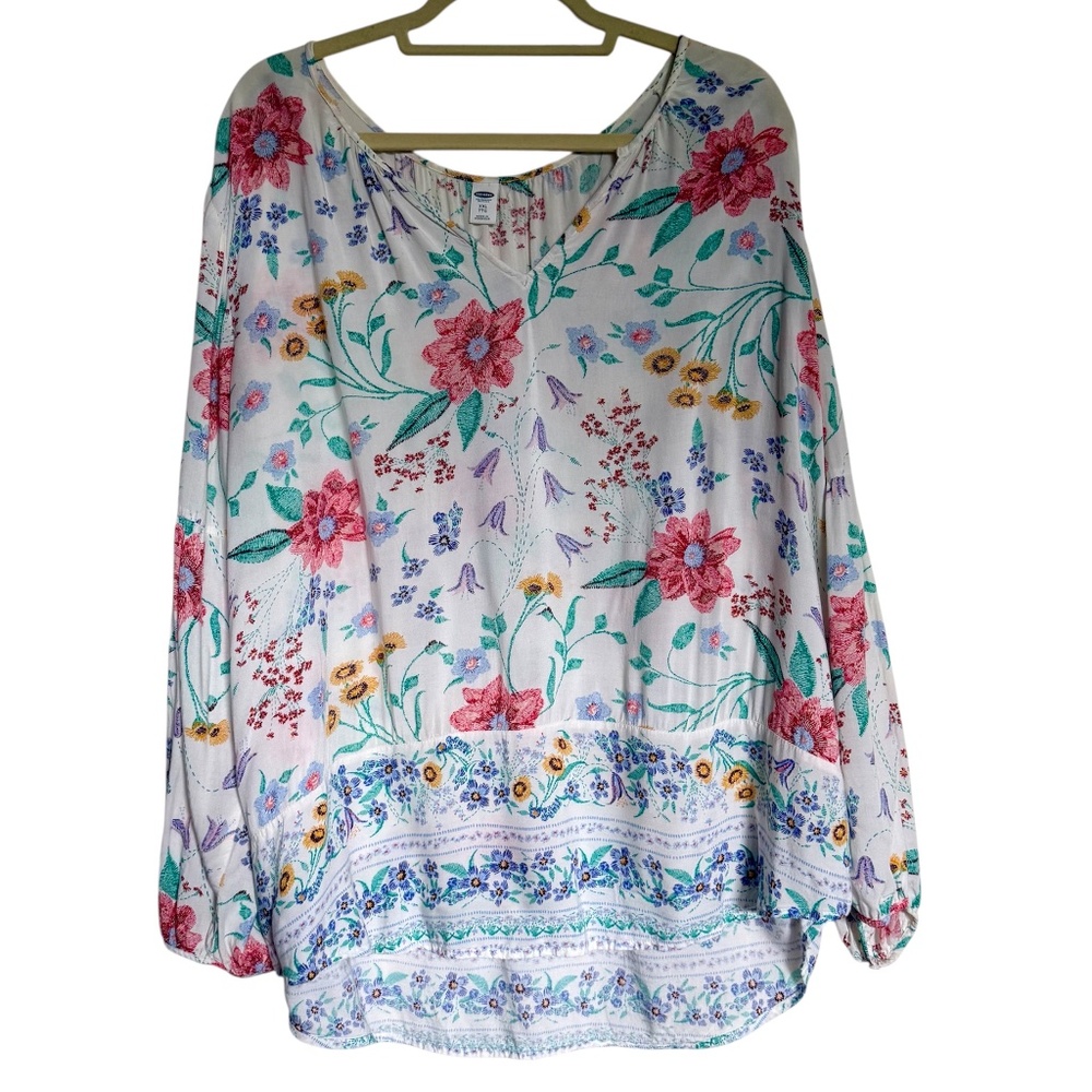 Old Navy White Floral Long Sleeve Top Size XXL